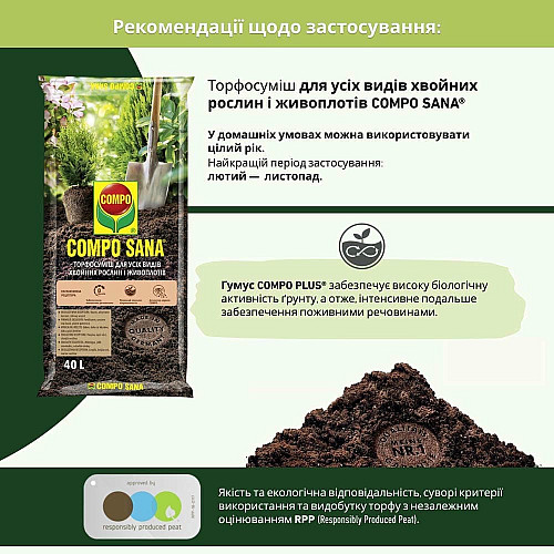 Торфосуміш для хвойних рослин Compo Sana 40 л
