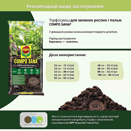 Торфосуміш для зелених рослин і пальм Compo Sana 20 л