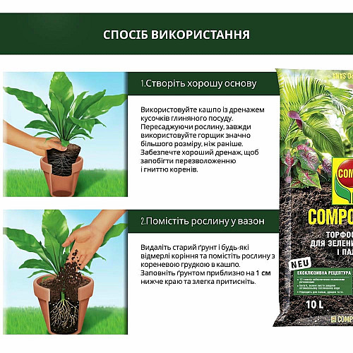 Торфосмесь для зеленых растений и пальм Compo Sana 10 л.