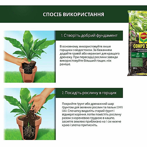 Торфосуміш для зелених рослин і пальм Compo Sana 20 л