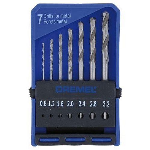 Набір свердел по металу Dremel 628, 7шт, HSS, 0.8-3мм, кейс