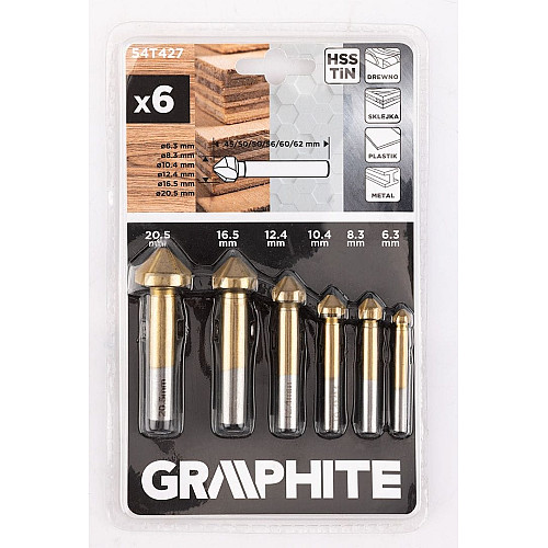 Набор сверл конических для фрезирования GRAPHITE TiN 6.3-20.5мм кейс 6шт