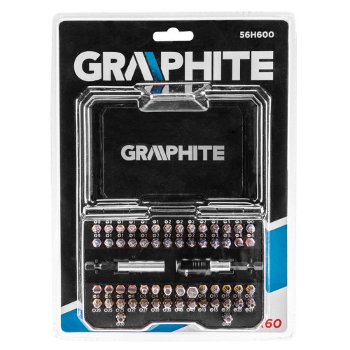 Биты GRAPHITE, набор 60шт, магнитные удлинители 2шт, SL, PH, PZ, H, TX, TT, 25мм, кейс