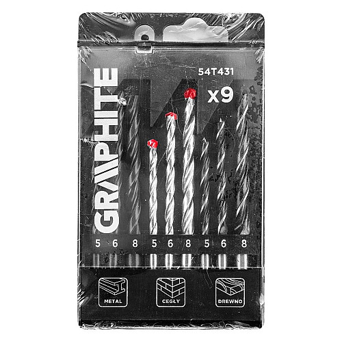 Набір свердл GRAPHITE по металу, цеглі: 5-6, 8, 9шт