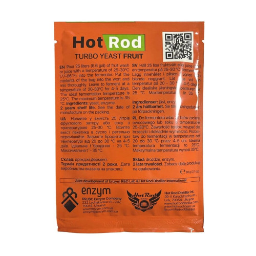 Спиртові турбо дріжджі Hot Rod Fruit на 25 л (60 г) для фруктових браг