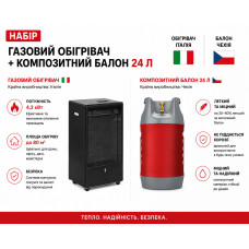 Набір: Обігрівач газовий Blue Belle 4.2 kW TMC Італія + Балон газовий композитний HPCR-G.5, 24,5л (9247) Чехія