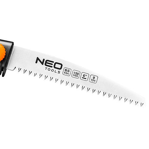 Пила садова Neo Tools, 15см, висувне полотно, 3D зуби, сталь 65Mn, кріплення для пояса, 0.09кг