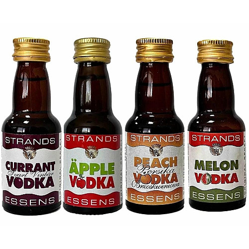 Набор эссенций Strands CURRANT VODKA 25мл - APPLE (JABŁKO) VODKA 25мл - PEACH VODKA 25мл - MELON VODKA 25мл