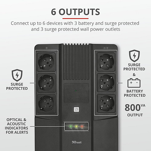 Источник бесперебойного питания Trust Maxxon 800VA UPS 6 standard wall power outlets BLACK