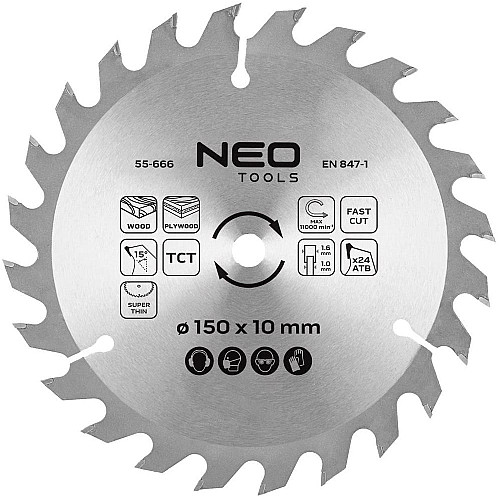 Диск пиляльний  Neo Tools по дереву 230x30-24T 150x10-24 1.6мм
