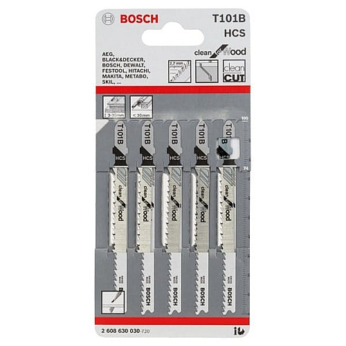 Полотно пилочное для электролобзика Bosch по дереву T101B, HCS лобзиковая, 5шт