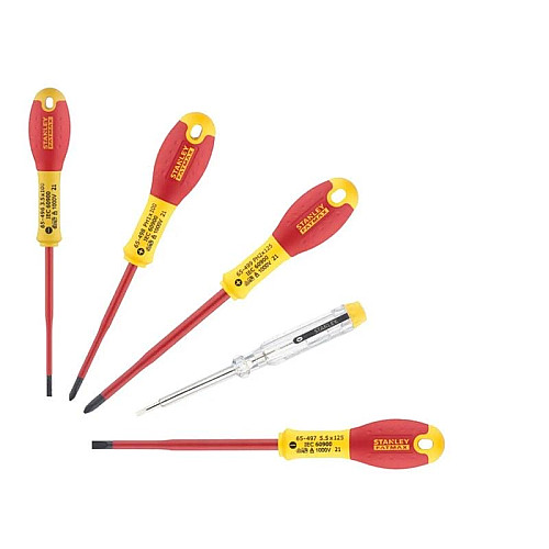 Stanley Отвертка FatMax набор 7шт, для работ под напряжением 1000В, прямой шлиц 3.5х75мм/5.5х150мм, отвертки под шлиц Philips Ph1x100/Ph2x125