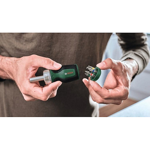 Отвертка Bosch с трещоткой, 6 насадок, рукоятка TPR (PZ1, PZ2, PH2, SL4, TX25, HEX5), 111мм, сталь CrV