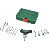 Викрутка Bosch з тріскачкою, Т-подібне руків'я, 20 насадок, 109мм, кейс, сталь CrV