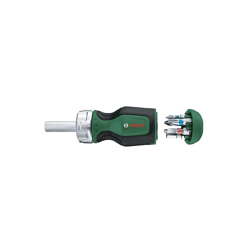 Отвертка Bosch с трещоткой, 6 насадок, рукоятка TPR (PZ1, PZ2, PH2, SL4, TX25, HEX5), 111мм, сталь CrV