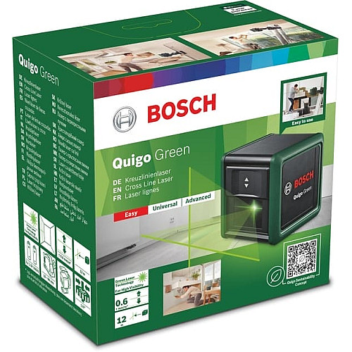 Нивелир лазерный Bosch Quigo Green, точность ±0.8 мм/м, 12 м, зеленый, 0.27 кг