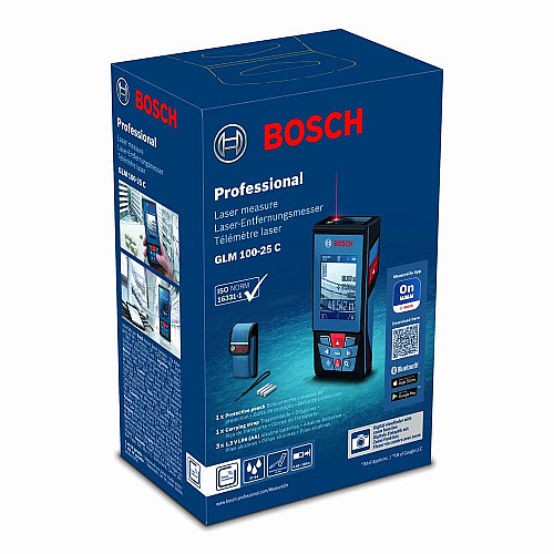 Дальномер лазерный Bosch Professional GLM 100-25 C, 0.08–100м, ±1.5мм, 360°, Bluetooth, чехол, 0.23кг