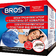 Електрофумігатор з пластинами для захисту від комарів, Bros Польща, пластин 10 шт