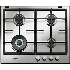 Варильна поверхня Whirlpool газова, 60см, чавун, конфорка з подвійним рядом полум'я, нерж