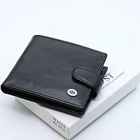 Шкіряне чоловіче портмоне на кнопці ST Leather ST104 Чорний